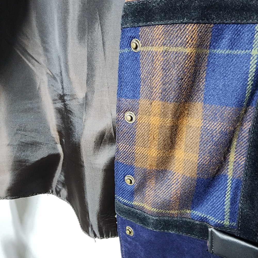 Jeri Marque New York Vintage Patchwork Leather Vest LG‎ Brown Plaid Herringbone - Picture 5 of 9